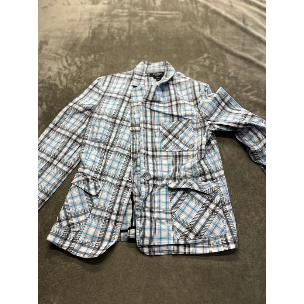 Talbots Women Plaid Stretch Blazer Jacket Purple Teal White Sz 10 Single Button